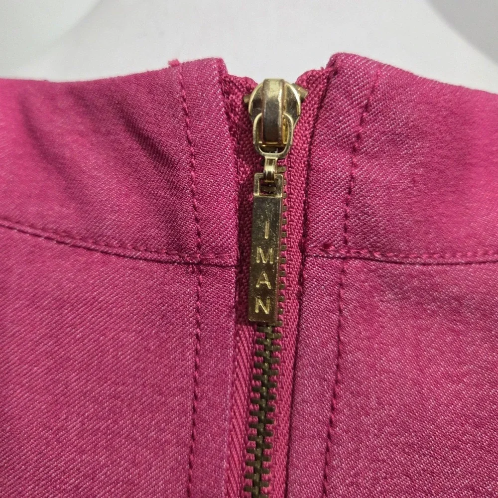 IMAN Pink Sheath Dress Cap Sleeve Gold Zip Back Stretch Fuchsia pink Size L